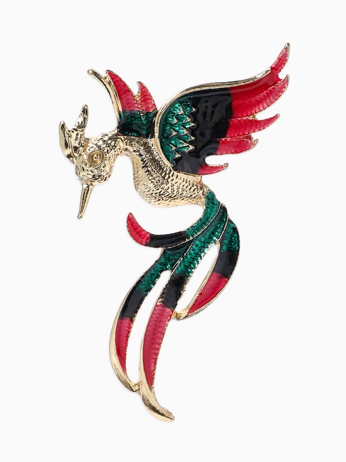 Брошь «Птица Феникс», разноцветная в золоте