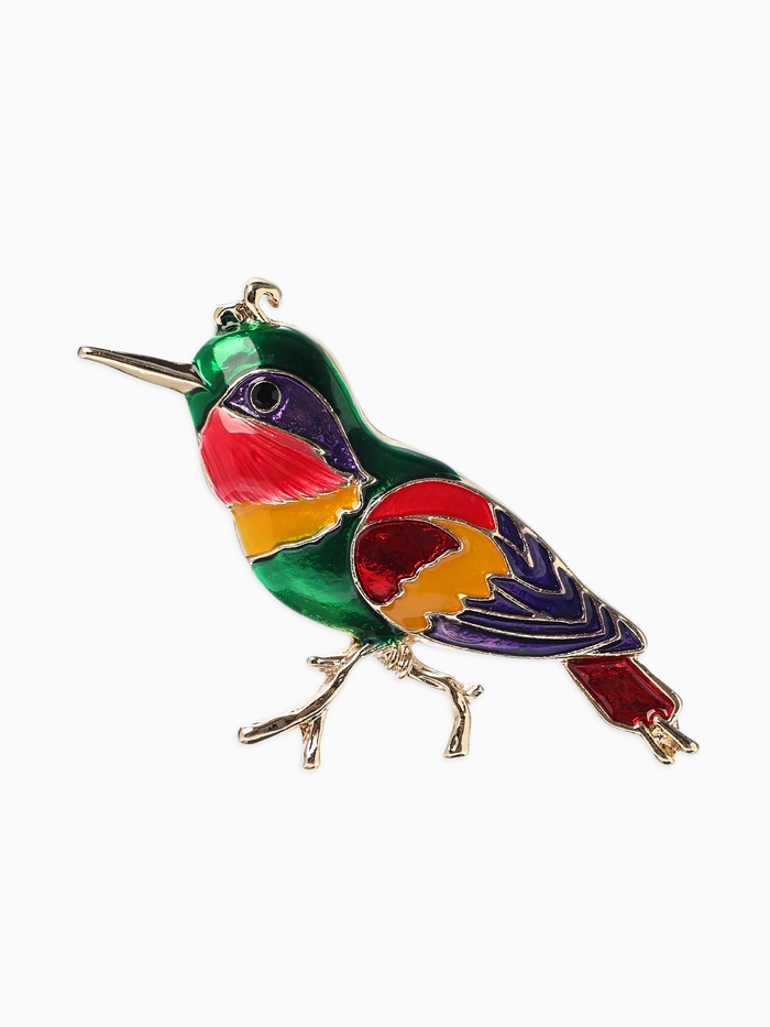 Брошь «Птица Синица», разноцветная в золоте
