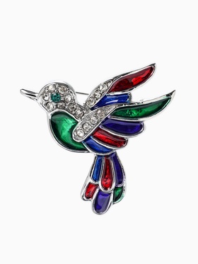 Брошь «Птица голубка», разноцветная в серебре