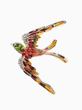 Брошь «Птица Ласточка», разноцветная в золоте