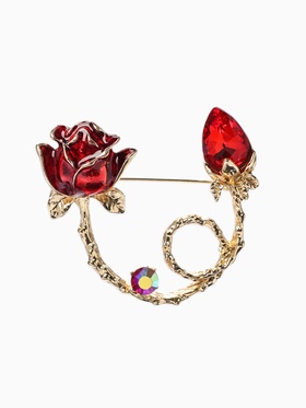 Брошь «Цветок бутон розы», красная в золоте