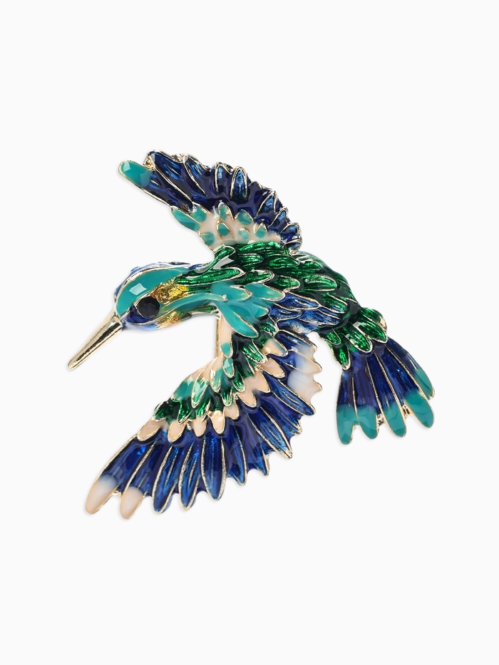 Брошь «Птица» колибри яркая, цветная в золоте