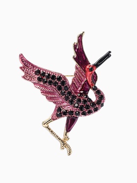 Брошь «Птица Аист», стразы, фиолетовая в золоте