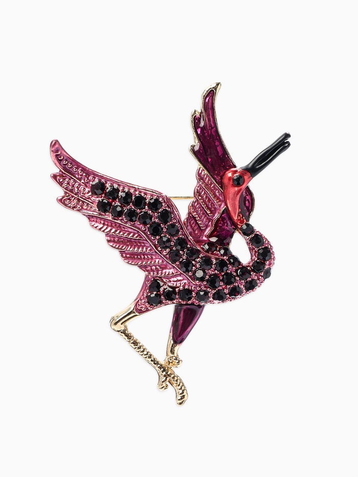 Брошь «Птица Аист», стразы, фиолетовая в золоте