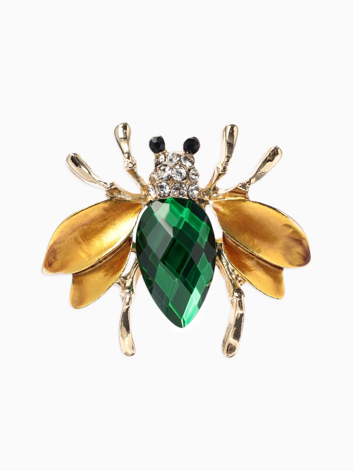 Брошь «Жук с крыльями», кристалл, жёлтая, зелёная в золоте