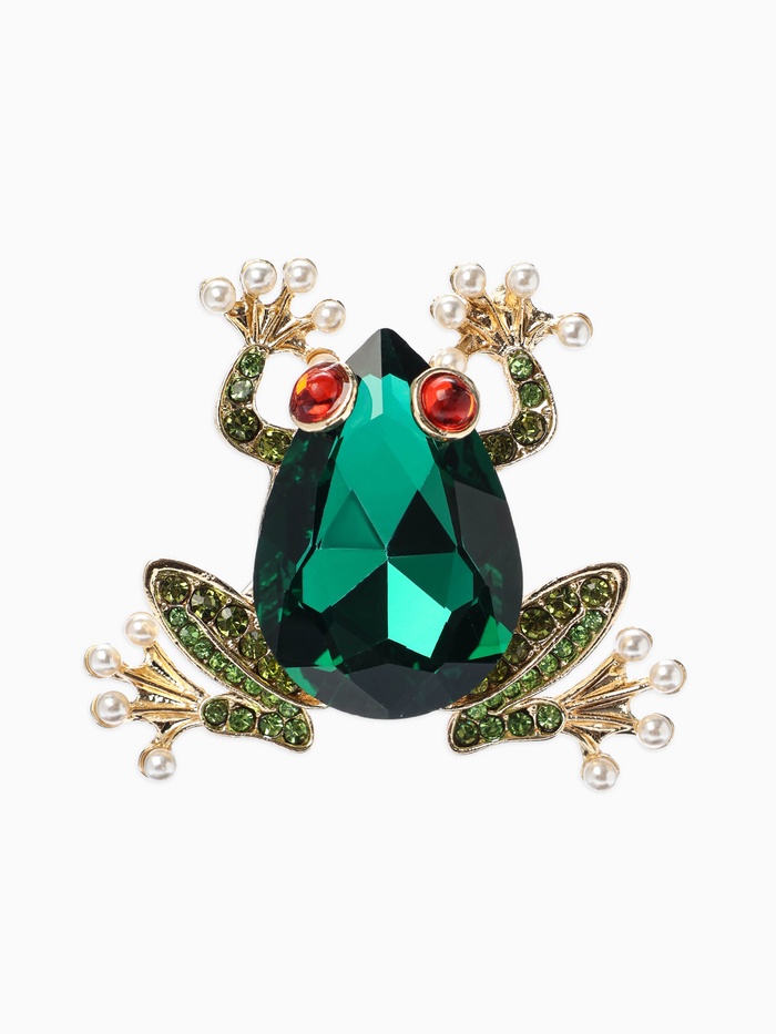 Брошь «Болотная лягушка», гранёная, зелёная в золоте