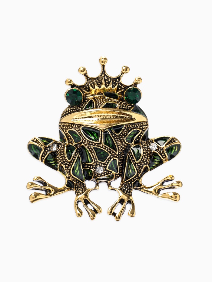 Брошь «Лягушка принцесса», зелёная в чернёном золоте