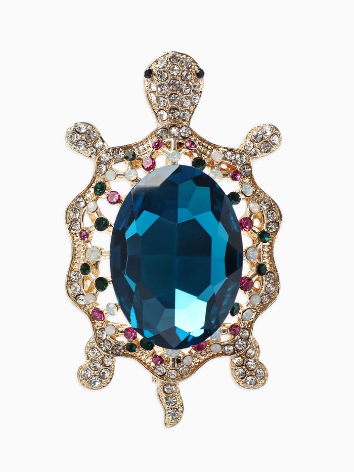 Брошь «Черепаха морская», разноцветная в золоте