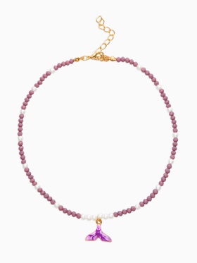 Чокер «Морской мир. Хвост русалки с жемчугом», фиолетовый, белый в золоте