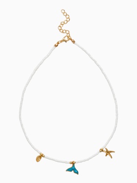 Чокер из бисера «Морской мир. Русалочка с жемчугом», белый, голубой в золоте