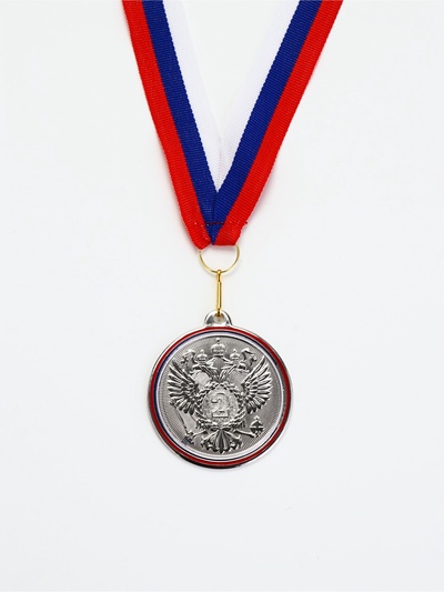 Медаль призовая «2 место», серебро 202, d=5 см, с лентой