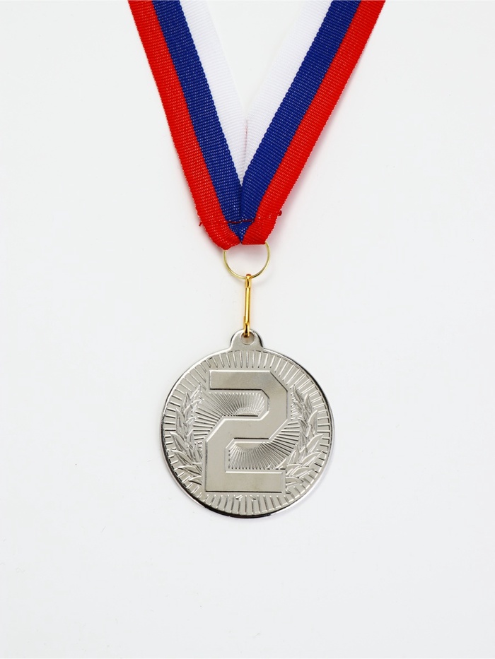 Медаль призовая «2 место», серебро 203, d=5 см, с лентой - Фото 1
