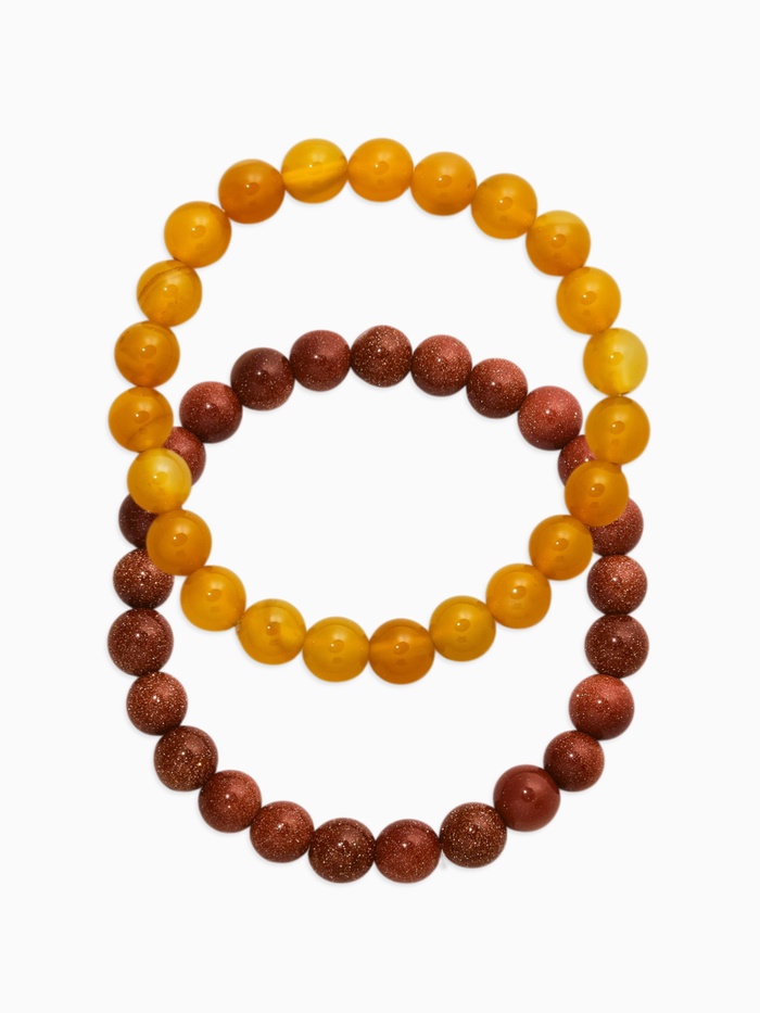 Набор браслетов 2 шт. «Цитрин и Авантюрин коричневый», d=6 см, шар №8, жёлтый, коричневый