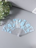 Веер складной пластик «Морские ракушки и кораллы», голубой, блеск, 23 см  (артикул 10967191)  большой выбор товаров оптом и в розницу по низким ценам с доставкой