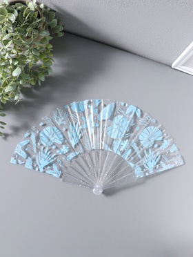 Веер складной пластик «Морские ракушки и кораллы», голубой, блеск, 23 см  (артикул 10967191)  большой выбор товаров оптом и в розницу по низким ценам с доставкой