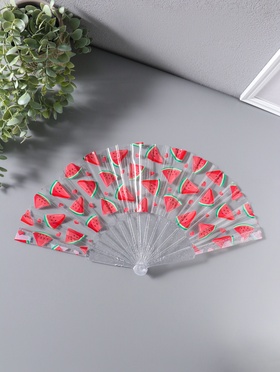 Веер складной пластик «Кусочки арбуза», блеск, 23 см  (артикул 10967192)  большой выбор товаров оптом и в розницу по низким ценам с доставкой