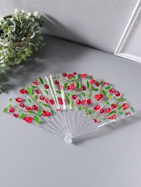 Веер складной пластик «Вишенки», блеск, 23 см  (артикул 10967193)  большой выбор товаров оптом и в розницу по низким ценам с доставкой