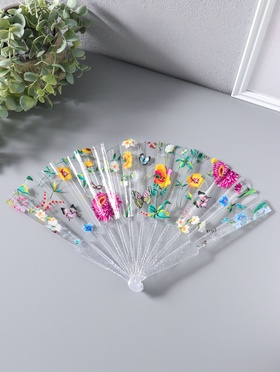 Веер складной пластик «Садовые цветы», блеск, 23 см  (артикул 10967196)  большой выбор товаров оптом и в розницу по низким ценам с доставкой