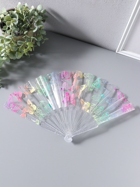 Веер складной пластик «Рой бабочек», блеск, 23 см  (артикул 10967198)  большой выбор товаров оптом и в розницу по низким ценам с доставкой