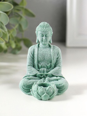 Фигурка - подсвечник на 1 свечу, подставка для благовоний конус «Будда и лотос», полистоун, зелёный, d=1.5 см, 7.7×5.5×9 см  (артикул 10956763)  большой выбор товаров оптом и в розницу по низким ценам с доставкой