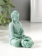 Фигурка - подсвечник на 1 свечу, подставка для благовоний конус «Будда и лотос», полистоун, зелёный, d=1.5 см, 7.7×5.5×9 см  (артикул 10956763)  большой выбор товаров оптом и в розницу по низким ценам с доставкой