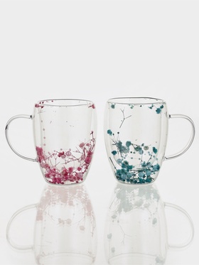 Набор кружек с двойными стенками «Сухоцвет. Бусы», 350 мл, 2 шт., стекло, прозрачный  (артикул 10971713)  большой выбор товаров оптом и в розницу по низким ценам с доставкой