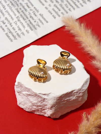 УЦЕНКА Краб для волос "Лейла море" (набор 2 шт) ракушка бусинка, 2,5х2,5 см, золото