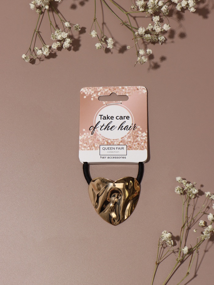 Резинка для волос QF «Залин» сердце, 4 см, золото - Фото 1