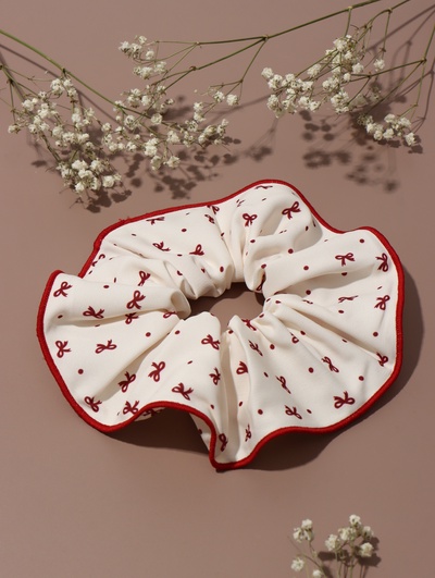 Резинка для волос QF «Орбита гранд» бантики, 15 см, молочно-красная