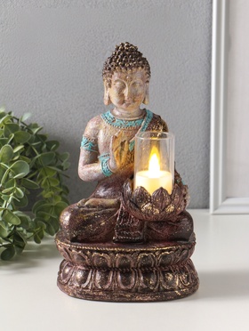 Фигура - подсвечник на 1 свечу «Будда с лотосом», с золотой патиной, 10×14.5×25 см  (артикул 10961675)  большой выбор товаров оптом и в розницу по низким ценам с доставкой
