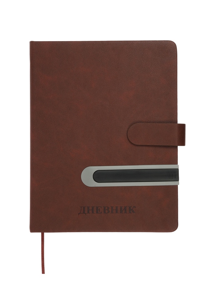 Дневник школьный 1-11 класс, ляссе, обложка искусственная кожа, с хлястиком, с ручкой, коричневый - Фото 1