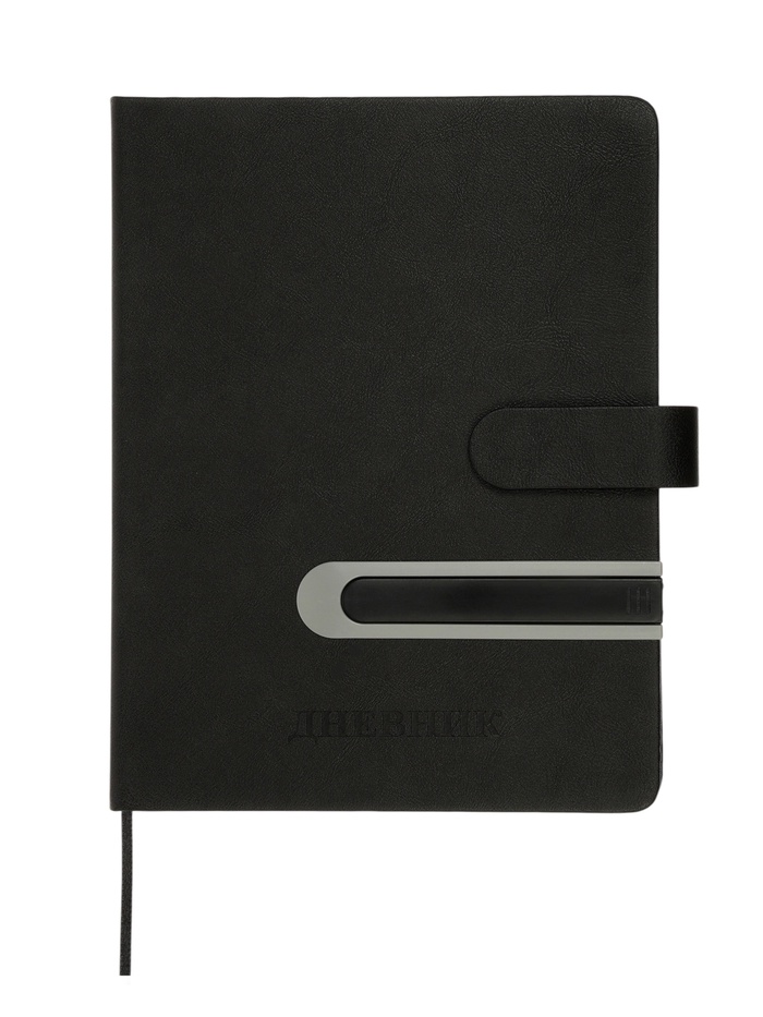 Дневник школьный 1-11 класс, ляссе, обложка искусственная кожа, с хлястиком, с ручкой, чёрный - Фото 1