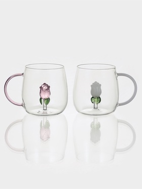 Набор кружек «Розочка», 400 мл, 2 шт., размер одной кружки 9×12.5×9 см, стекло, прозрачный  (артикул 10971704)  большой выбор товаров оптом и в розницу по низким ценам с доставкой