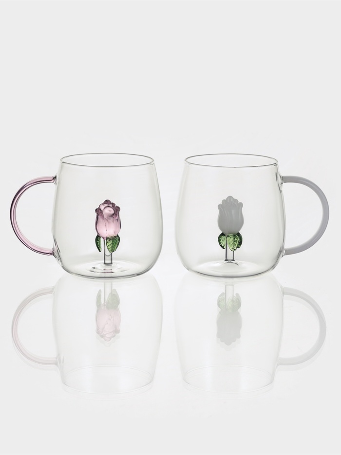 Набор кружек «Розочка», 400 мл, 2 шт., размер одной кружки 9×12.5×9 см, стекло, прозрачный - Фото 1