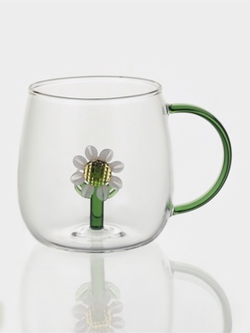 Кружка «Ромашка», 400 мл, 9×12.5×9 см, зелёная ручка, стекло, прозрачная