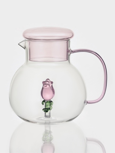 Кувшин «Розочка»,1000 мл, стекло, прозрачный, розовый