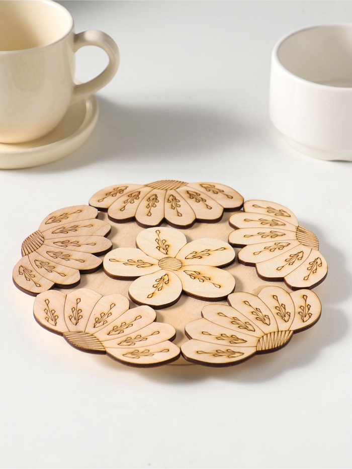 Подставка под горячее «Ромашка с узором», 19 см, можжевельник, фанера - Фото 1