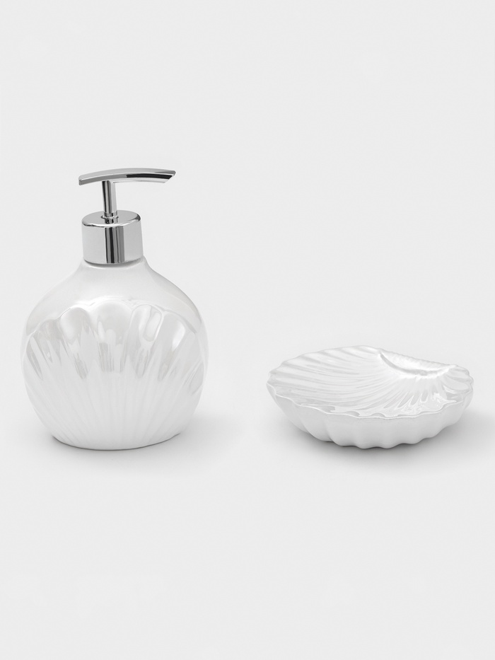 УЦЕНКА Набор для ванной «Ариэль», 2 предмета (мыльница, дозатор для мыла), цвет белый перламутровый - Фото 1