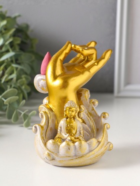 Подставка для благовоний «Будда и рука», стелющийся дым, беж с патиной, 9×8.5×11.5 см  (артикул 10964503)  большой выбор товаров оптом и в розницу по низким ценам с доставкой