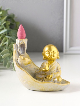 Подставка для благовоний «Маленький хотей на листе», стелющийся дым, беж с патиной, 10×7.5×9 см  (артикул 10964504)  большой выбор товаров оптом и в розницу по низким ценам с доставкой