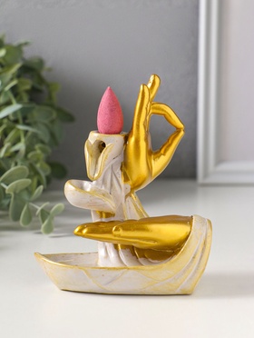 Подставка для благовоний «Мудры рук» стелющийся дым, беж с патиной, 10×5.5×11.7 см  (артикул 10964505)  большой выбор товаров оптом и в розницу по низким ценам с доставкой