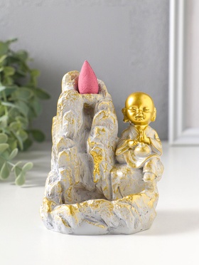 Подставка для благовоний «Хотей на скале», стелющийся дым, беж с патиной, 9.5×7×12.5 см  (артикул 10964506)  большой выбор товаров оптом и в розницу по низким ценам с доставкой