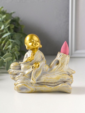 Подставка для благовоний «Хотей на коряге», стелющийся дым, беж с патиной, 12.5×5.5×10.5 см  (артикул 10964507)  большой выбор товаров оптом и в розницу по низким ценам с доставкой