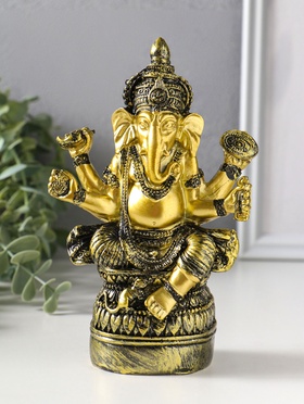 Фигурка полистоун «Ганеша на пуфе», золотая бронза, 6×11.3×16.5 см  (артикул 10964514)  большой выбор товаров оптом и в розницу по низким ценам с доставкой