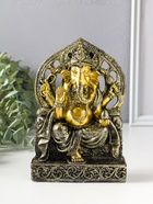 Фигурка полистоун «Ганеша на резном троне», золотая бронза, 4×11.7×17.3 см  (артикул 10964516)  большой выбор товаров оптом и в розницу по низким ценам с доставкой