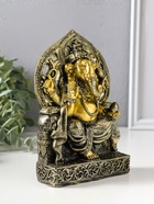 Фигурка полистоун «Ганеша на резном троне», золотая бронза, 4×11.7×17.3 см  (артикул 10964516)  большой выбор товаров оптом и в розницу по низким ценам с доставкой