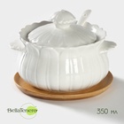 УЦЕНКА Сахарница на деревянной подставке "Bella Tenero. Тюльпан" 350 мл, с ложкой 11,5х9,5 см 9213 - Фото 1