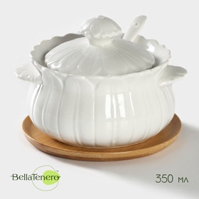 УЦЕНКА Сахарница на деревянной подставке «Bella Tenero. Тюльпан» 350 мл, с ложкой 11.5×9.5 см 9213 11012657