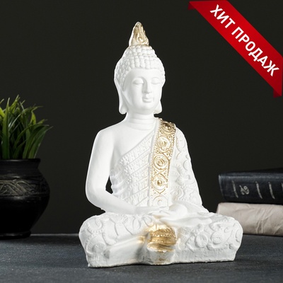 УЦЕНКА Фигура «Будда малый» 16×9×23 см бело-золотая
