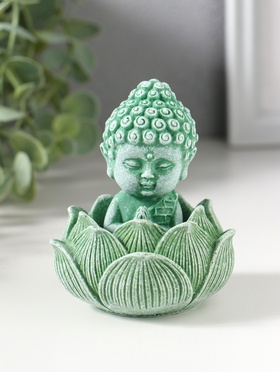 Фигурка полистоун «Лотос и маленький Будда», зелёный, 7.5×7.5×9.5 см  (артикул 10956764)  большой выбор товаров оптом и в розницу по низким ценам с доставкой